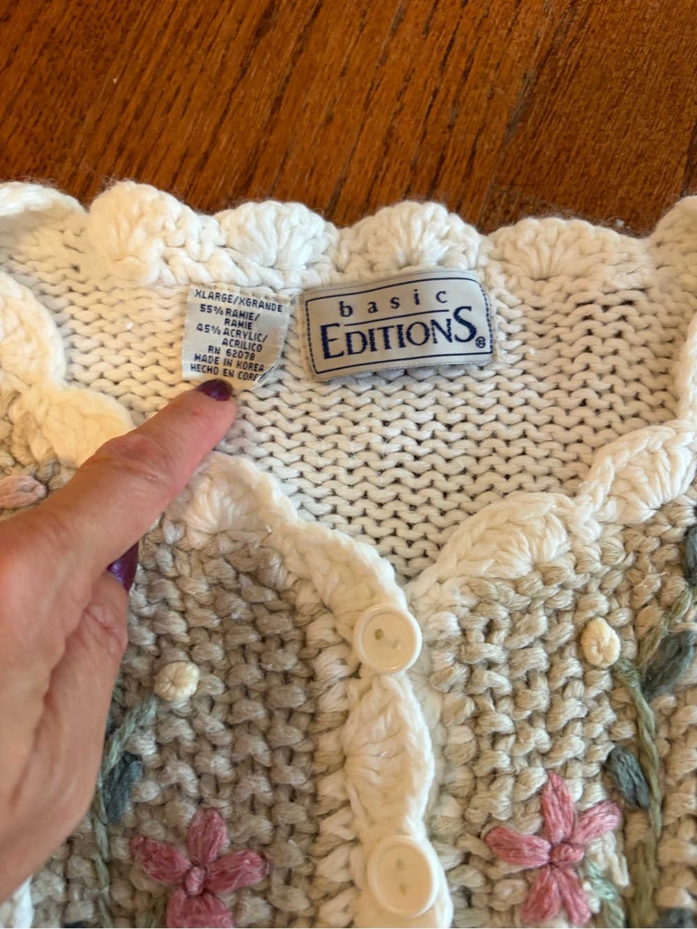 VTG Embroidered Knit Cardigan XL Cottagecore Sweater Embroidered Grandmacore - Picture 4 of 9
